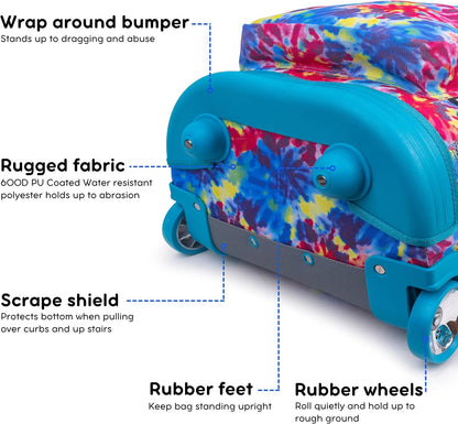 Sunrise Kids Rolling Backpack with Wheels for Girls Boys, Roller Bookbag for School, 18 x 13 x 9 Inches, Confetti - Colors B