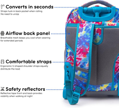 Sunrise Kids Rolling Backpack with Wheels for Girls Boys, Roller Bookbag for School, 18 x 13 x 9 Inches, Confetti - Colors B