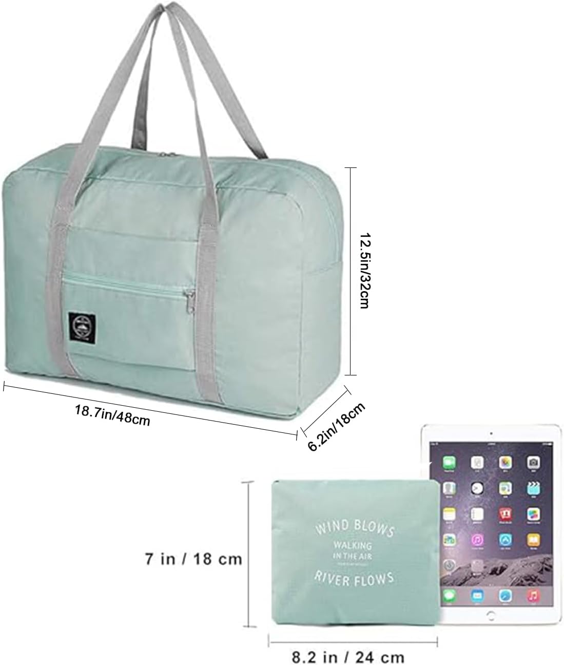 2 Pack High Capacity Foldable Travel Duffel Bag, Portable Waterproof Carry On Luggage Handbag, Weekender Overnight Handbag for Sports, Gym, Vacation (Light blue, Light blue)