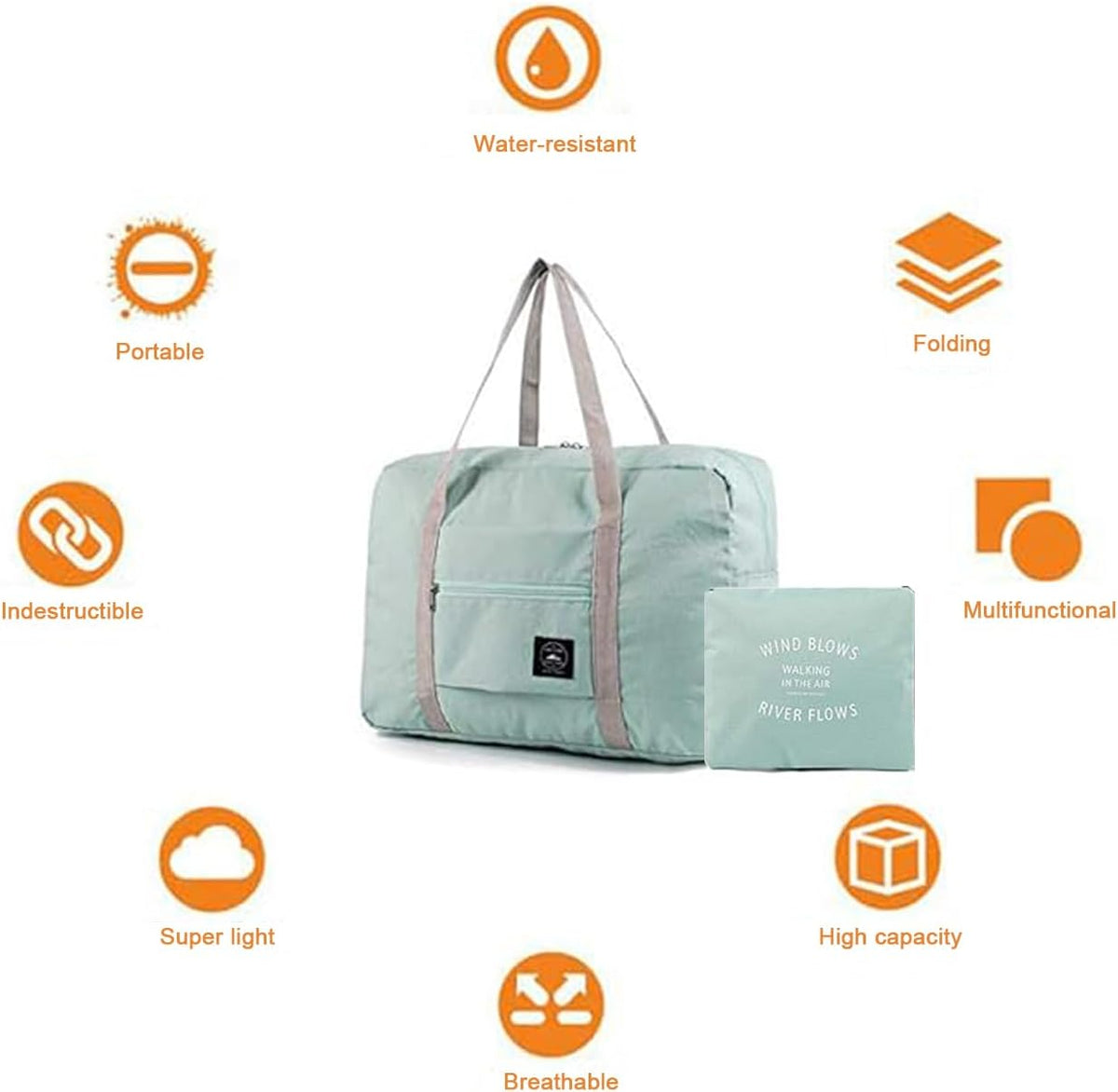 2 Pack High Capacity Foldable Travel Duffel Bag, Portable Waterproof Carry On Luggage Handbag, Weekender Overnight Handbag for Sports, Gym, Vacation (Light blue, Light blue)