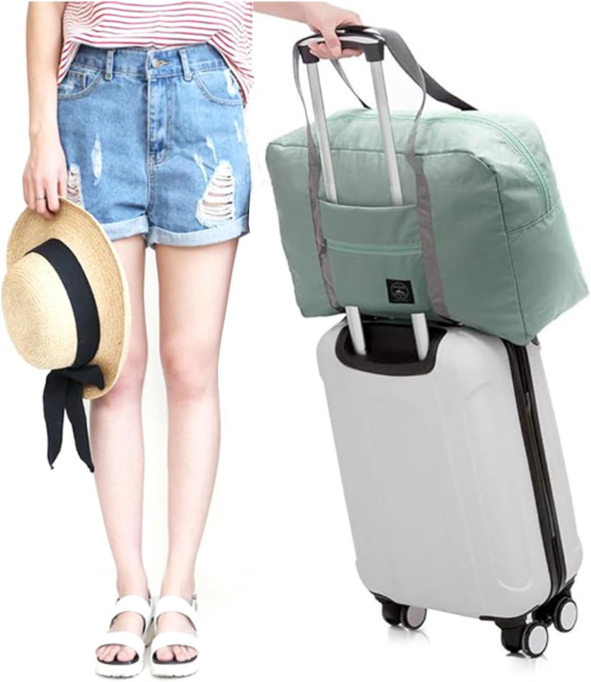 2 Pack High Capacity Foldable Travel Duffel Bag, Portable Waterproof Carry On Luggage Handbag, Weekender Overnight Handbag for Sports, Gym, Vacation (Light blue, Light blue)