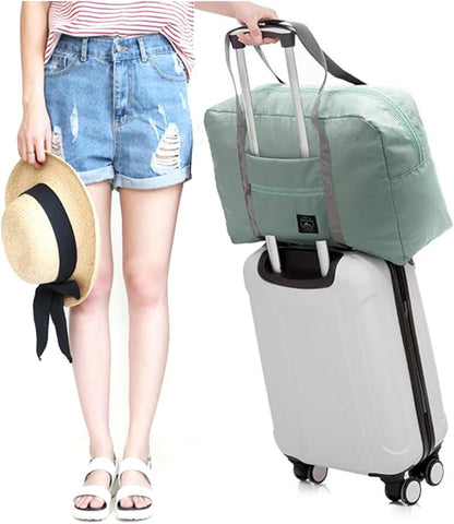 2 Pack High Capacity Foldable Travel Duffel Bag, Portable Waterproof Carry On Luggage Handbag, Weekender Overnight Handbag for Sports, Gym, Vacation (Light blue, Light blue)