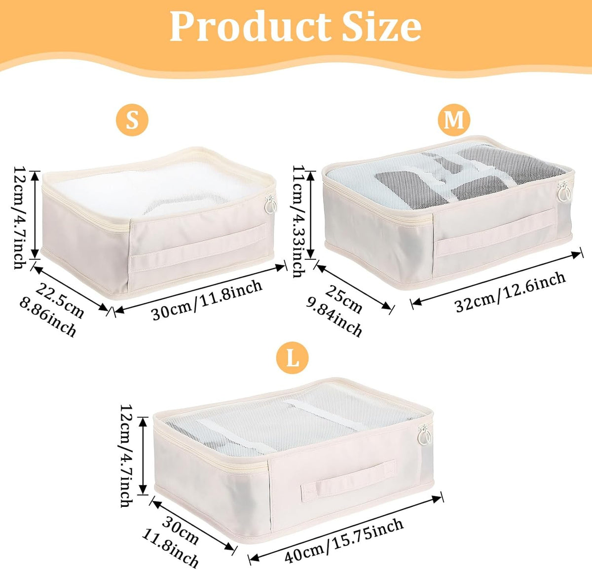 12 Pcs Packing Cubes for Suitcase Travel Luggage Bags Bulk Mesh Organizer Set for Hiking Camping Backpacking Clothes Accessories(Light Khaki, S, M, L Size)