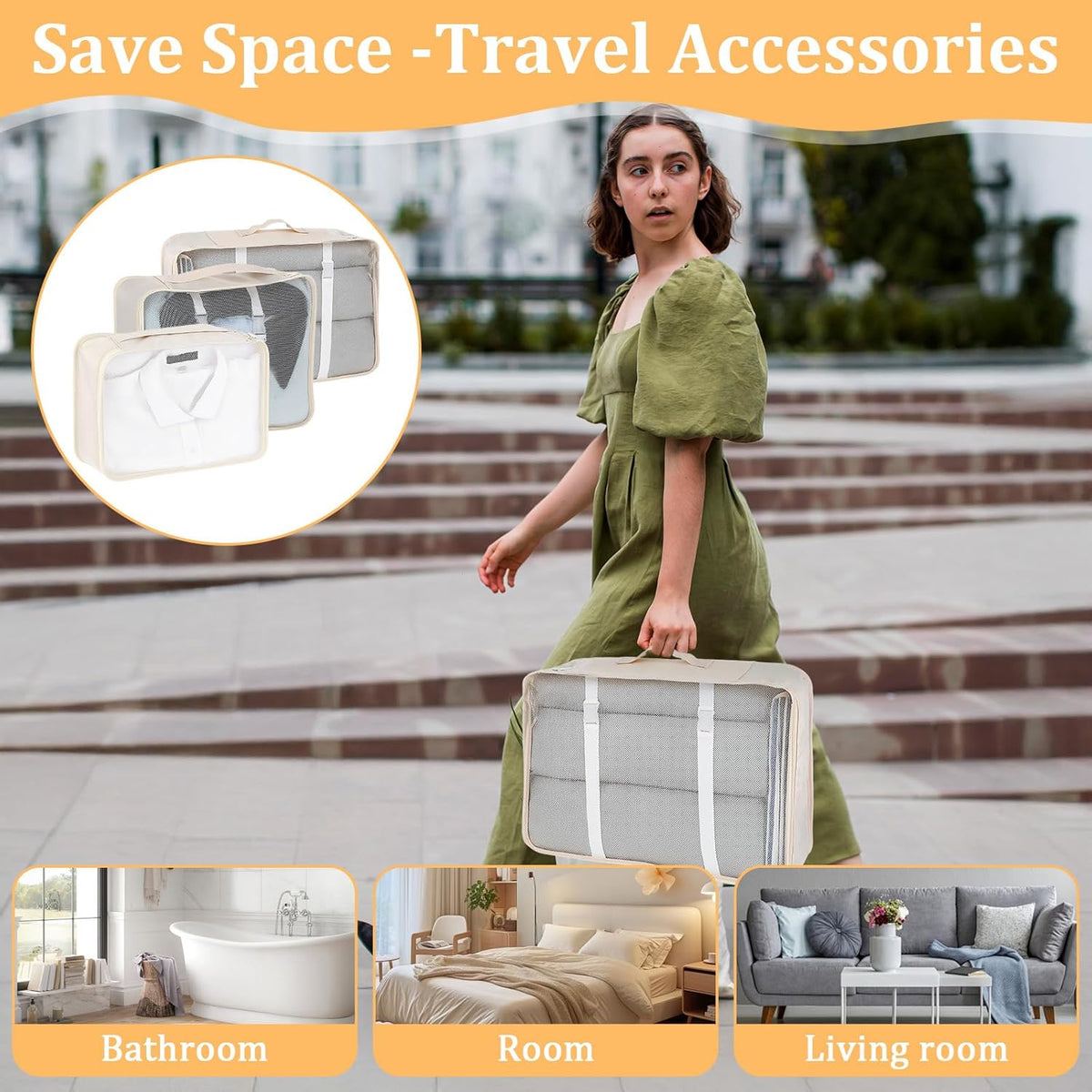 12 Pcs Packing Cubes for Suitcase Travel Luggage Bags Bulk Mesh Organizer Set for Hiking Camping Backpacking Clothes Accessories(Light Khaki, S, M, L Size)