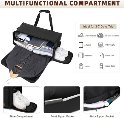 Garment Bags for Travel 3 in 1 Carry On Convertible Suit Travel Duffel Bag with Shoe Compartment Waterproof Large Hanging Travel Suit Bag for Men Ideal Gift for Christmas &Thanksgiving