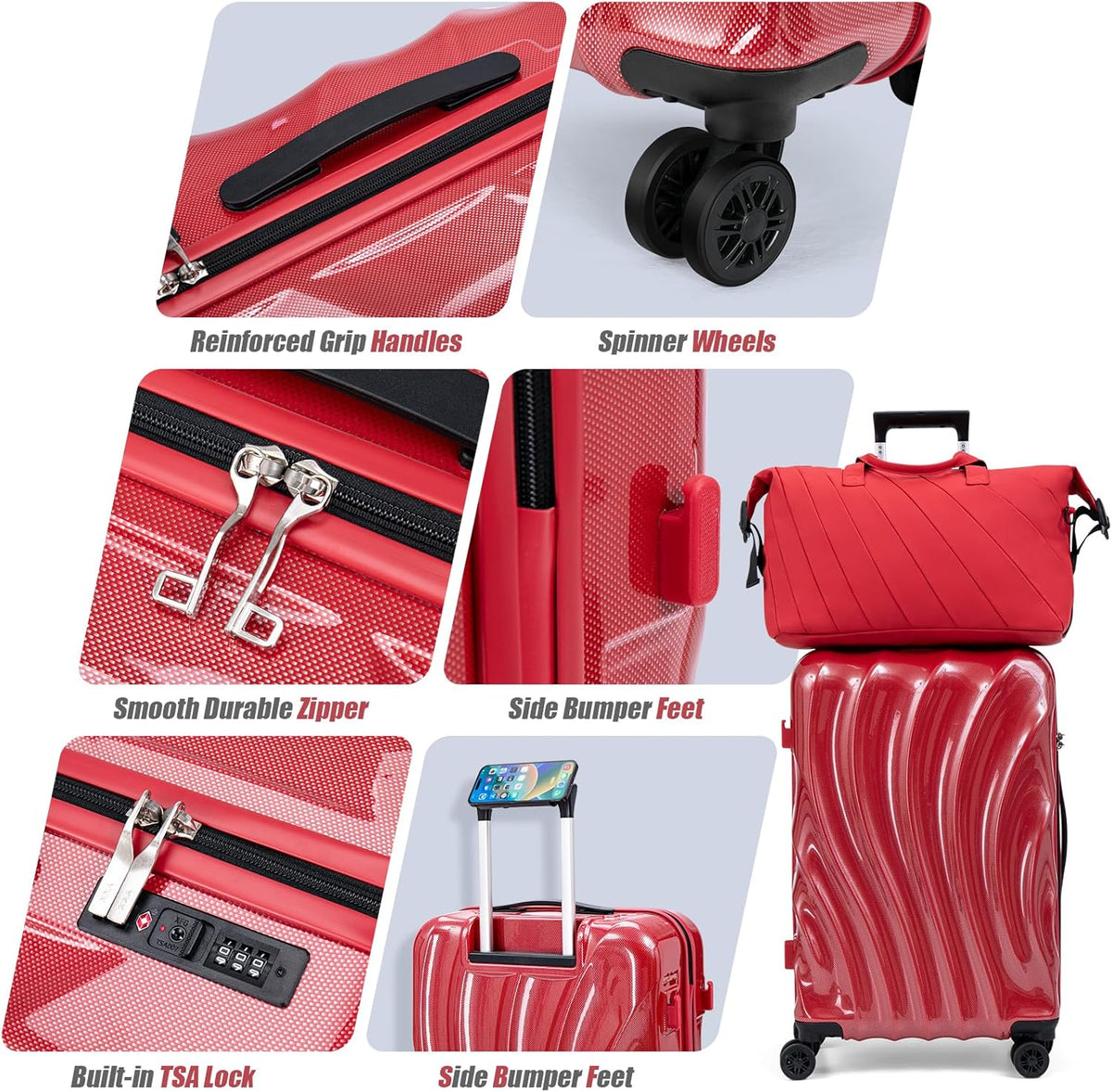 Carry On Luggage 22x14x9 Airline Approved,ABS+PC Hardside Luggage with Spinner Wheels,20 Inch Carry-on Luggage with Phone Holder