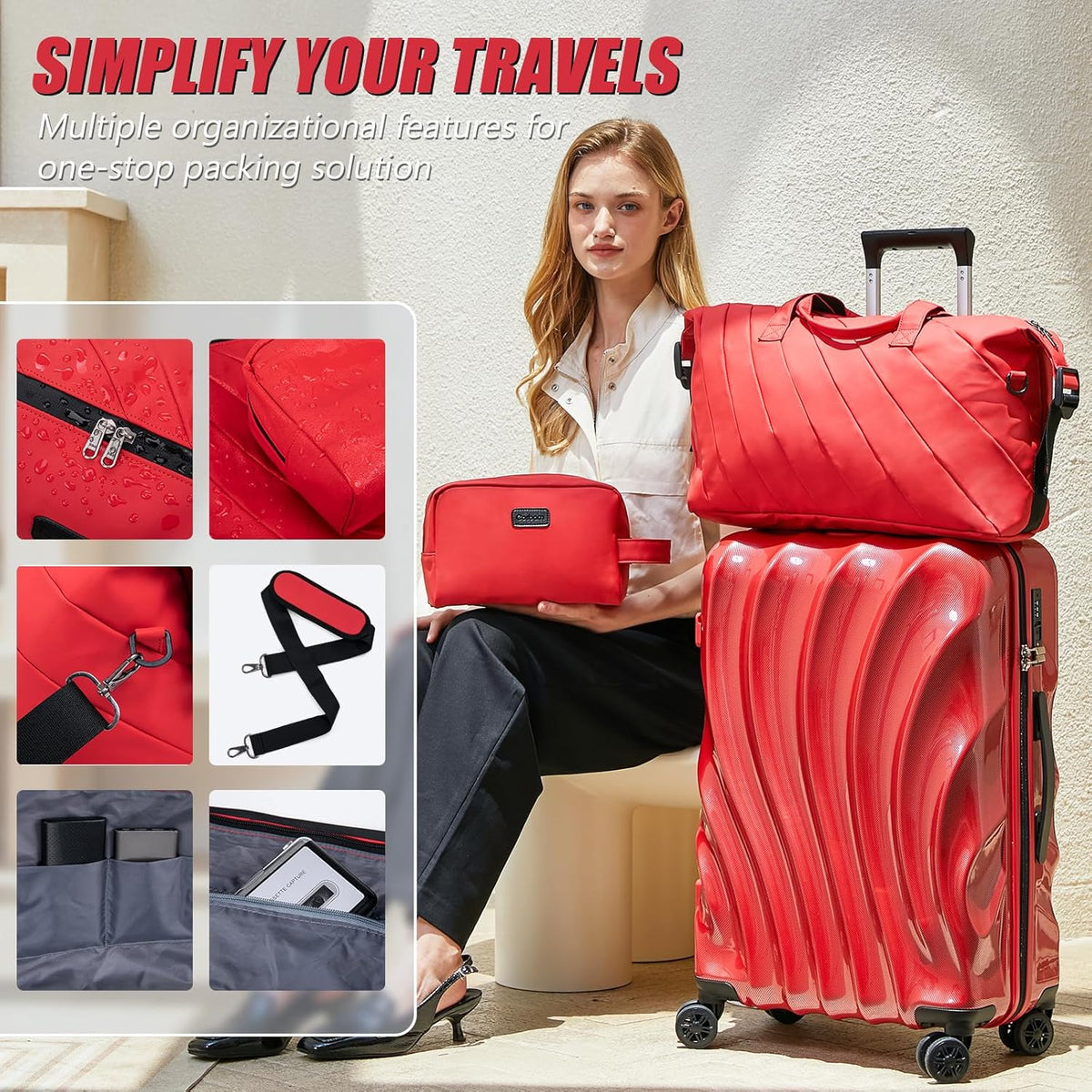 Carry On Luggage 22x14x9 Airline Approved,ABS+PC Hardside Luggage with Spinner Wheels,20 Inch Carry-on Luggage with Phone Holder