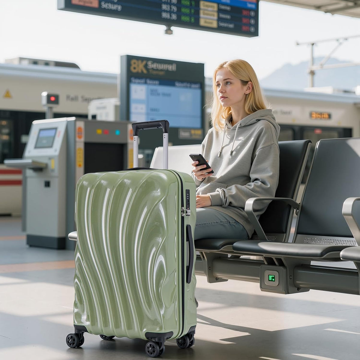 Carry On Luggage 22x14x9 Airline Approved,ABS+PC Hardside Luggage with Spinner Wheels,20 Inch Carry-on Luggage with Phone Holder