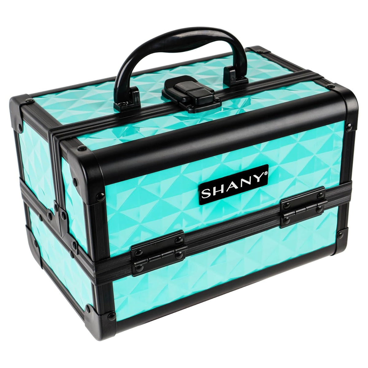 SHANY Chic Makeup Train Case Cosmetic Box Portable Makeup Case Cosmetics Beauty Organizer Jewelry storage with Locks, Multi trays Makeup Storage Box with Makeup Mirror - Aqua