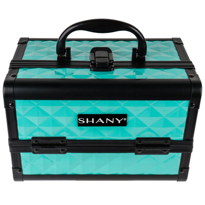 SHANY Chic Makeup Train Case Cosmetic Box Portable Makeup Case Cosmetics Beauty Organizer Jewelry storage with Locks, Multi trays Makeup Storage Box with Makeup Mirror - Aqua