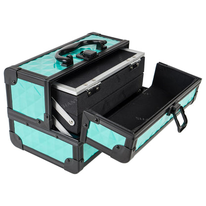 SHANY Chic Makeup Train Case Cosmetic Box Portable Makeup Case Cosmetics Beauty Organizer Jewelry storage with Locks, Multi trays Makeup Storage Box with Makeup Mirror - Aqua