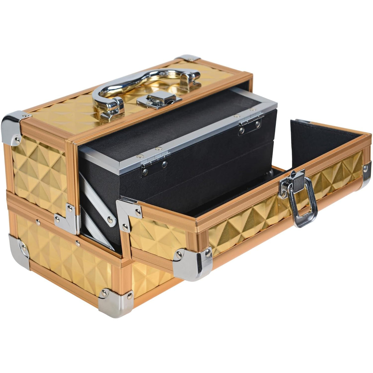 SHANY Chic Makeup Train Case Cosmetic Box Portable Makeup Case Cosmetics Beauty Organizer Jewelry storage with Locks, Multi trays Makeup Storage Box with Makeup Mirror - Aqua
