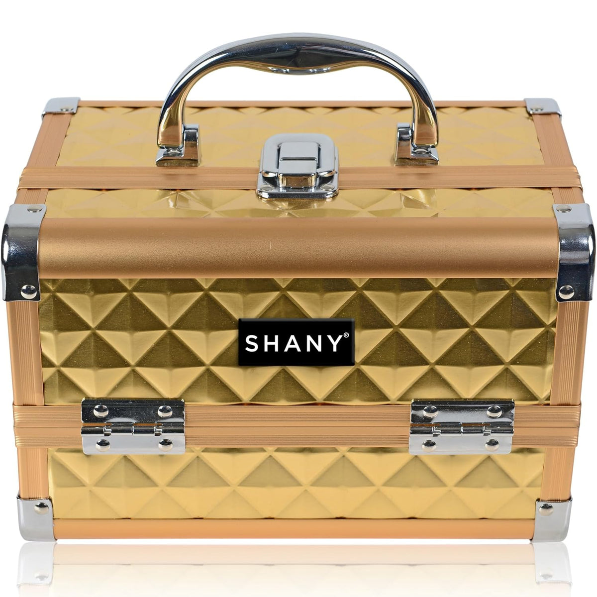 SHANY Chic Makeup Train Case Cosmetic Box Portable Makeup Case Cosmetics Beauty Organizer Jewelry storage with Locks, Multi trays Makeup Storage Box with Makeup Mirror - Aqua