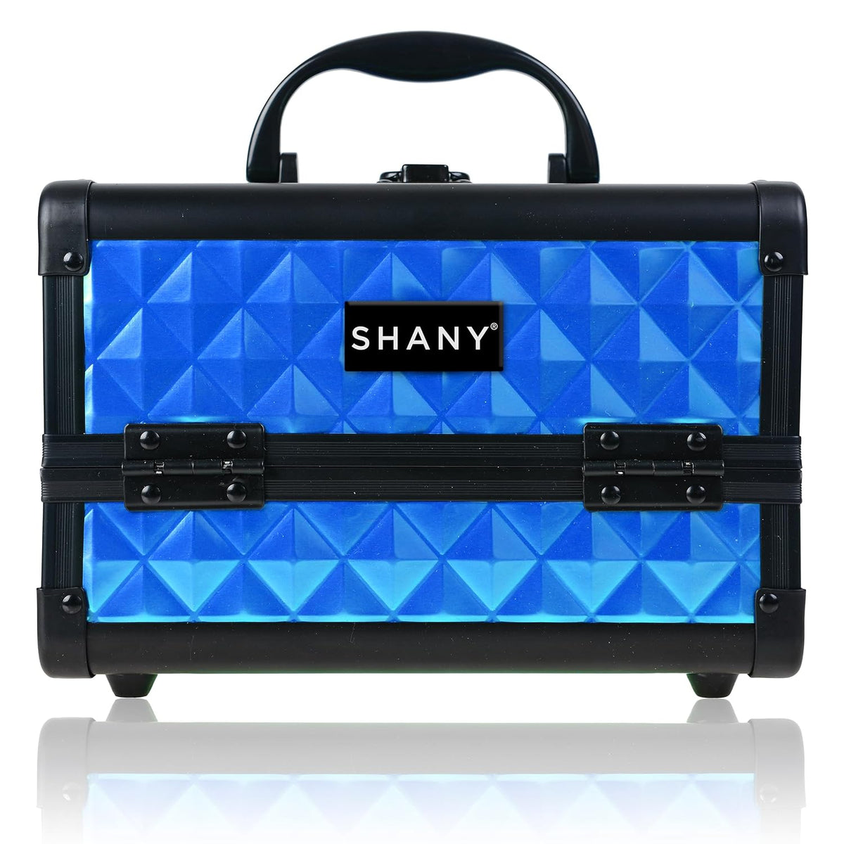 SHANY Chic Makeup Train Case Cosmetic Box Portable Makeup Case Cosmetics Beauty Organizer Jewelry storage with Locks, Multi trays Makeup Storage Box with Makeup Mirror - Aqua