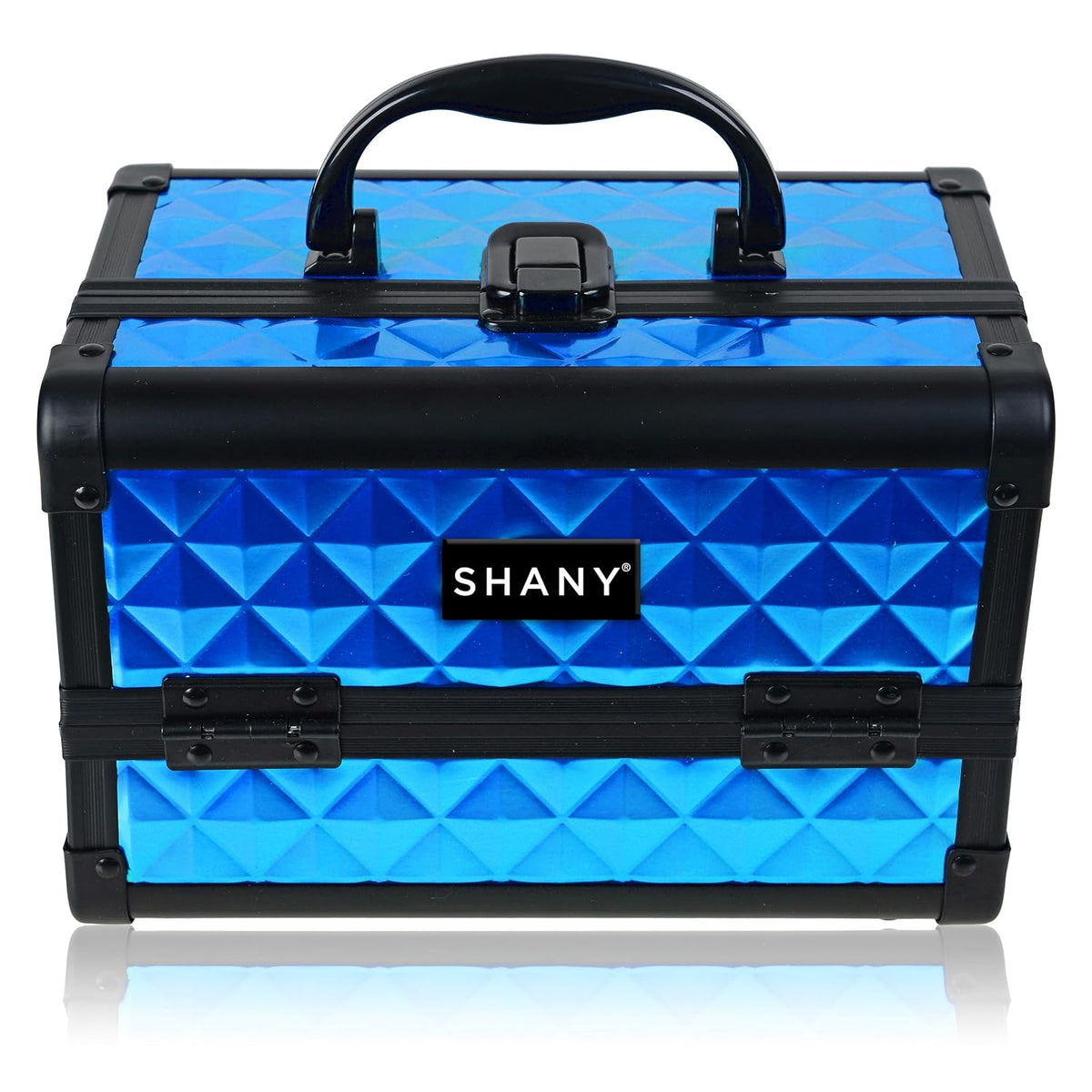 SHANY Chic Makeup Train Case Cosmetic Box Portable Makeup Case Cosmetics Beauty Organizer Jewelry storage with Locks, Multi trays Makeup Storage Box with Makeup Mirror - Aqua