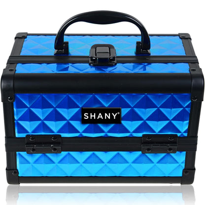 SHANY Chic Makeup Train Case Cosmetic Box Portable Makeup Case Cosmetics Beauty Organizer Jewelry storage with Locks, Multi trays Makeup Storage Box with Makeup Mirror - Aqua