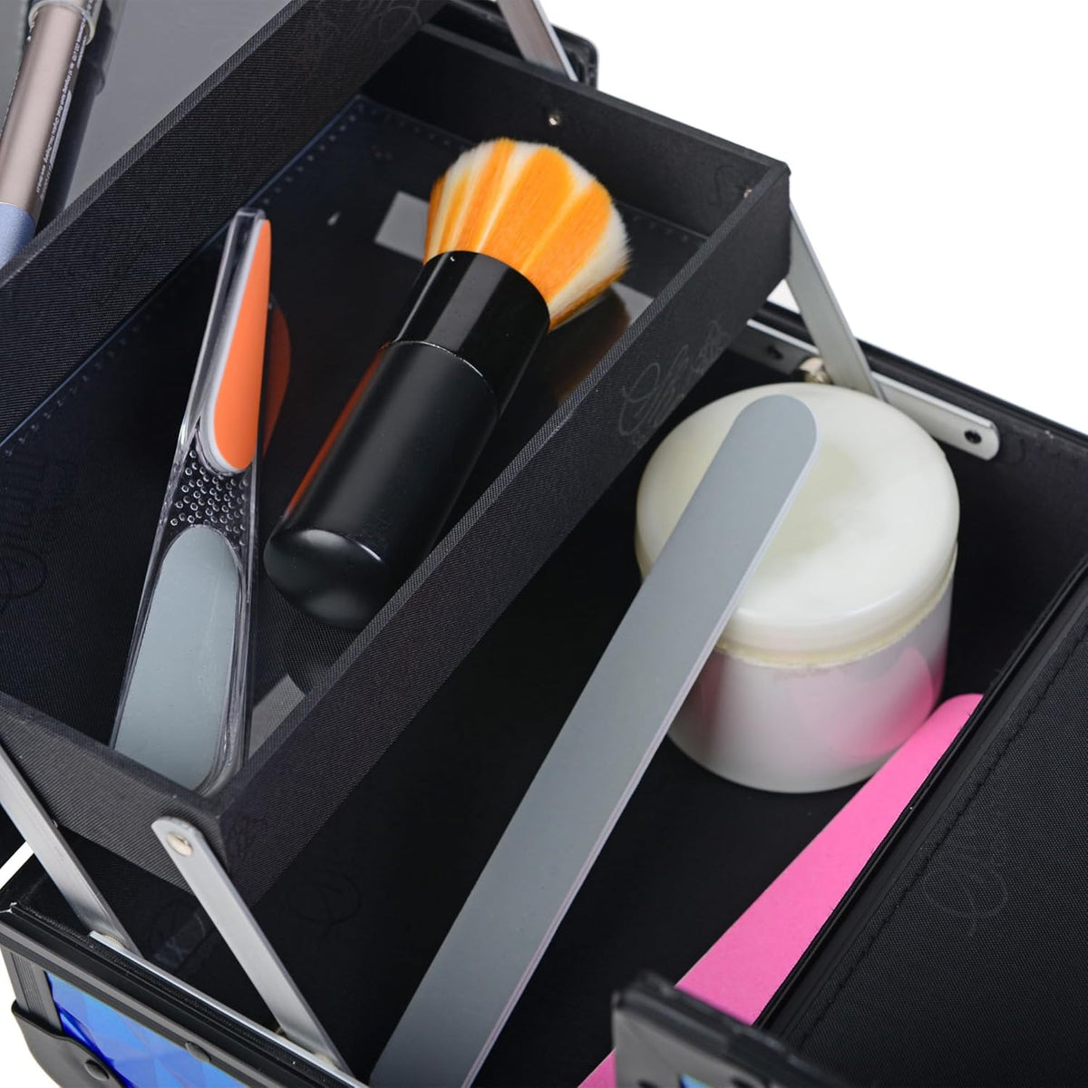 SHANY Chic Makeup Train Case Cosmetic Box Portable Makeup Case Cosmetics Beauty Organizer Jewelry storage with Locks, Multi trays Makeup Storage Box with Makeup Mirror - Aqua