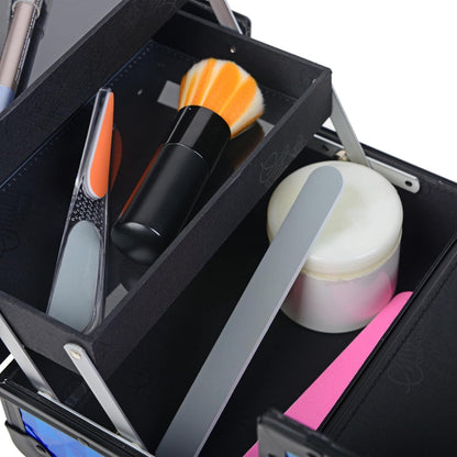 SHANY Chic Makeup Train Case Cosmetic Box Portable Makeup Case Cosmetics Beauty Organizer Jewelry storage with Locks, Multi trays Makeup Storage Box with Makeup Mirror - Aqua