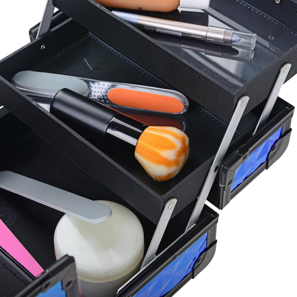 SHANY Chic Makeup Train Case Cosmetic Box Portable Makeup Case Cosmetics Beauty Organizer Jewelry storage with Locks, Multi trays Makeup Storage Box with Makeup Mirror - Aqua