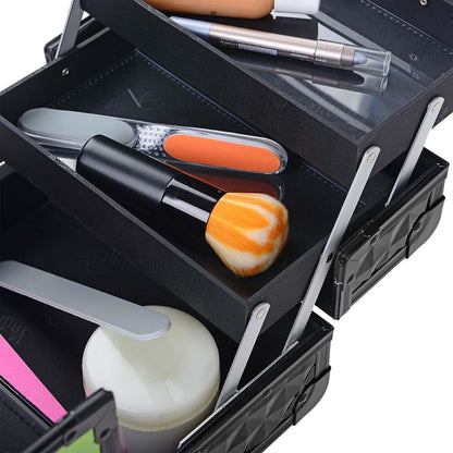 SHANY Chic Makeup Train Case Cosmetic Box Portable Makeup Case Cosmetics Beauty Organizer Jewelry storage with Locks, Multi trays Makeup Storage Box with Makeup Mirror - Aqua