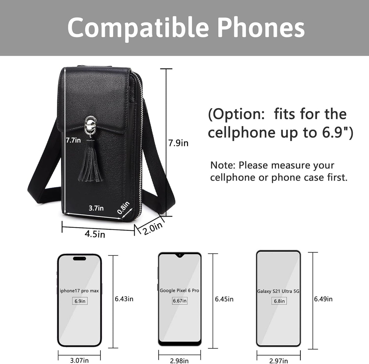 Small Crossbody Bags for Women Leather Phone Purse RFID Credit Cards Wallet with Adjustable Strap