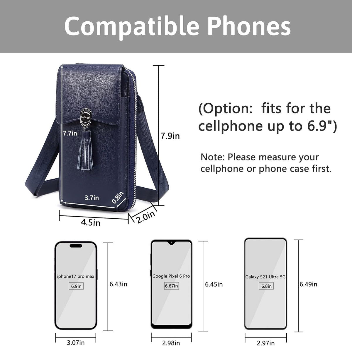 Small Crossbody Bags for Women Leather Phone Purse RFID Credit Cards Wallet with Adjustable Strap