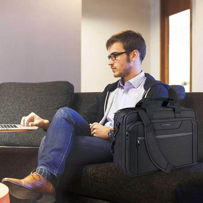 Laptop Bag Expandable Laptop Briefcase Fits Up to 17.3 Inch Laptop Water-Repellent Shoulder Messenger Bag Computer Bag for Travel/Business/Men/Women-Black