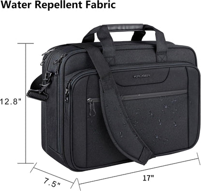 Laptop Bag Expandable Laptop Briefcase Fits Up to 17.3 Inch Laptop Water-Repellent Shoulder Messenger Bag Computer Bag for Travel/Business/Men/Women-Black