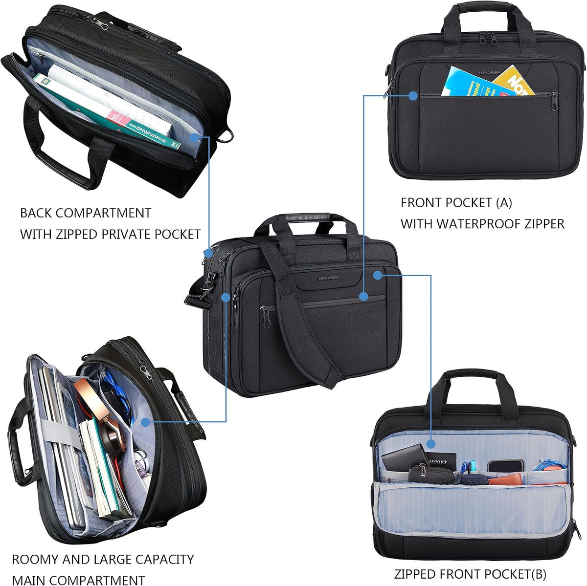 Laptop Bag Expandable Laptop Briefcase Fits Up to 17.3 Inch Laptop Water-Repellent Shoulder Messenger Bag Computer Bag for Travel/Business/Men/Women-Black