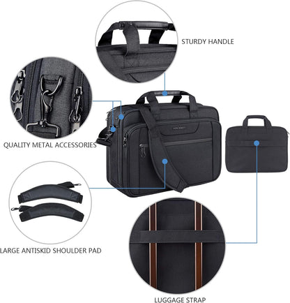 Laptop Bag Expandable Laptop Briefcase Fits Up to 17.3 Inch Laptop Water-Repellent Shoulder Messenger Bag Computer Bag for Travel/Business/Men/Women-Black