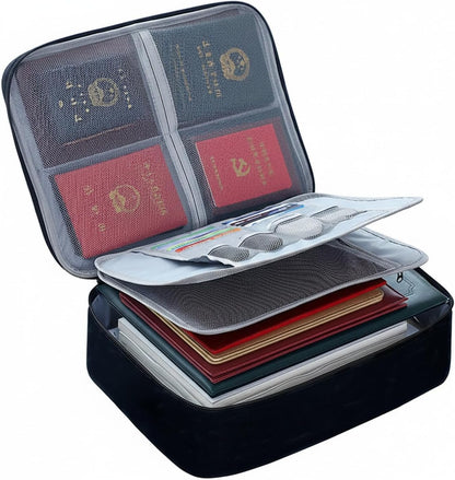 Travel Document Organizer with Zipper, Expanding File Folder for Passports & Tickets, Durable Oxford Cloth Wallet for Airport Check-in (Black)