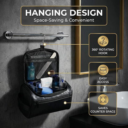 Men’s Hanging Toiletry Bag, Large Capacity Travel Dopp Kit Organizer for Business Trip – Waterproof Shaving Bag Multi-Compartment Storage for Grooming Essentials, Bathroom & Gym (Black)