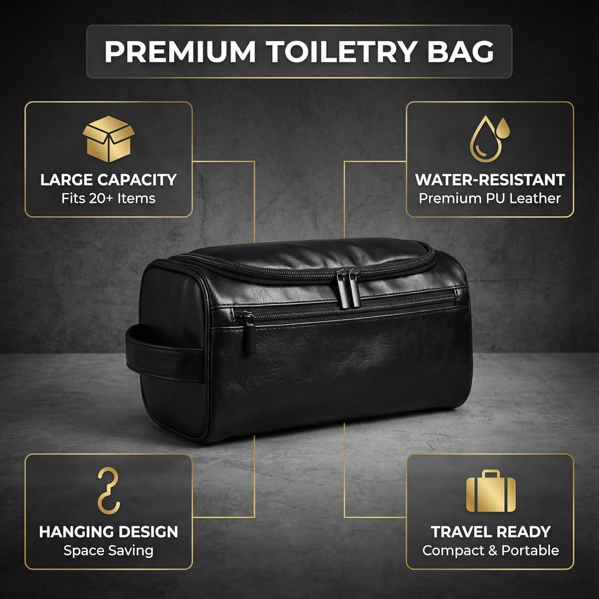 Men’s Hanging Toiletry Bag, Large Capacity Travel Dopp Kit Organizer for Business Trip – Waterproof Shaving Bag Multi-Compartment Storage for Grooming Essentials, Bathroom & Gym (Black)