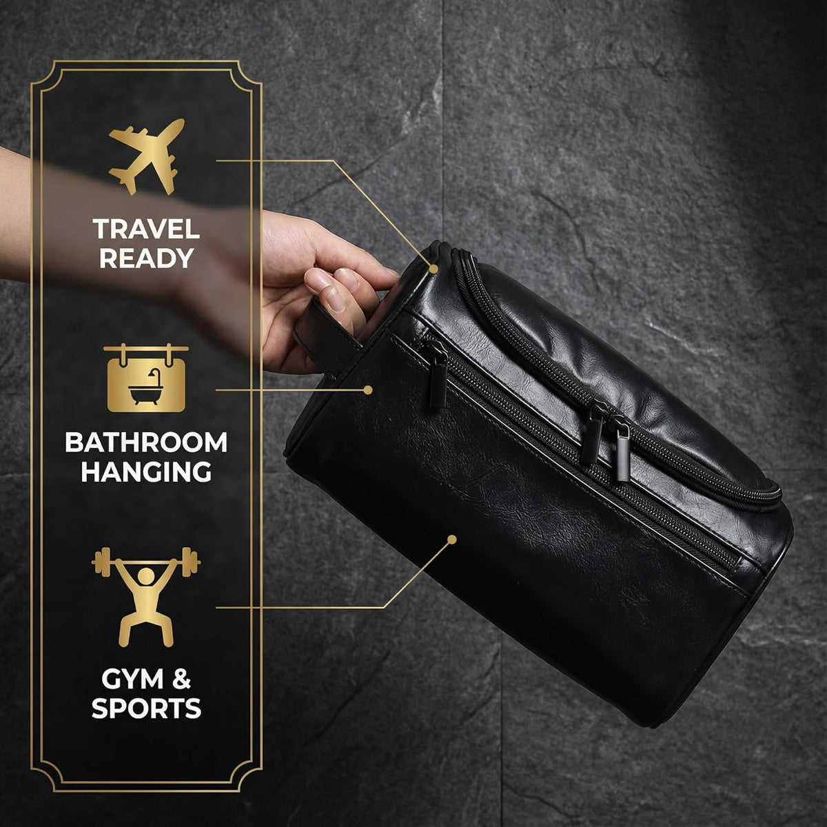 Men’s Hanging Toiletry Bag, Large Capacity Travel Dopp Kit Organizer for Business Trip – Waterproof Shaving Bag Multi-Compartment Storage for Grooming Essentials, Bathroom & Gym (Black)