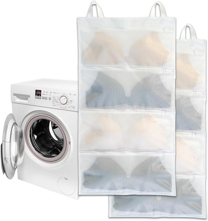Bra bags for laundry, 2 Pack – Holds 8 A–D Cups, 4-in-1 Cleans, Dries, Stores & Dust-Proof, Bra Washing Bags for Laundry Experience Better Than a Single Washing Net