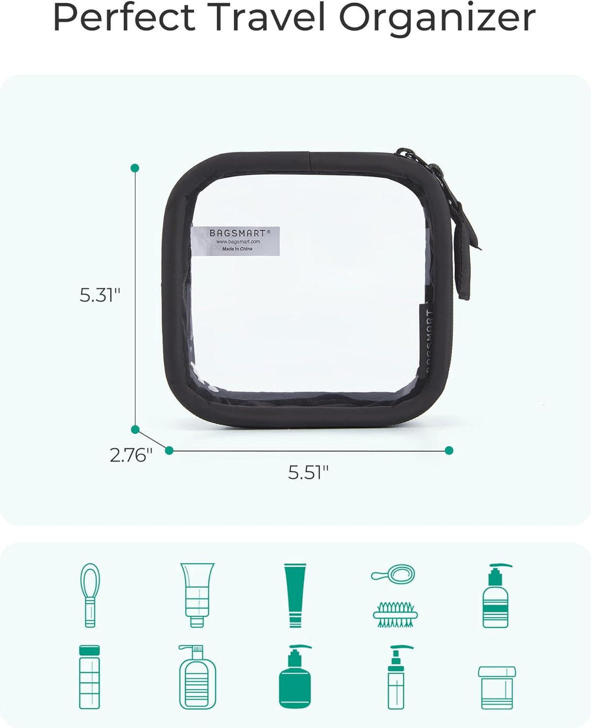 TSA-Approved Toiletry Bag, Large Opening Clear Makeup Bag with Handle, Quart Sized Travel Toiletry Bag, Carry-On Airline Compliant for Men and Women (Black)