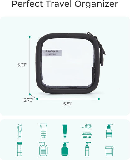 TSA-Approved Toiletry Bag, Large Opening Clear Makeup Bag with Handle, Quart Sized Travel Toiletry Bag, Carry-On Airline Compliant for Men and Women (Black)