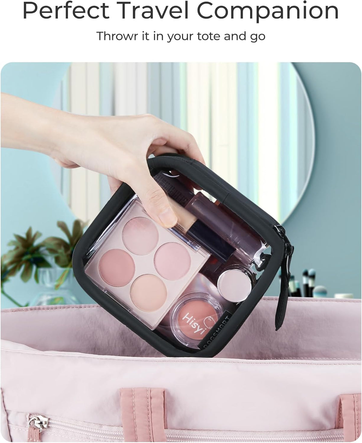 TSA-Approved Toiletry Bag, Large Opening Clear Makeup Bag with Handle, Quart Sized Travel Toiletry Bag, Carry-On Airline Compliant for Men and Women (Black)