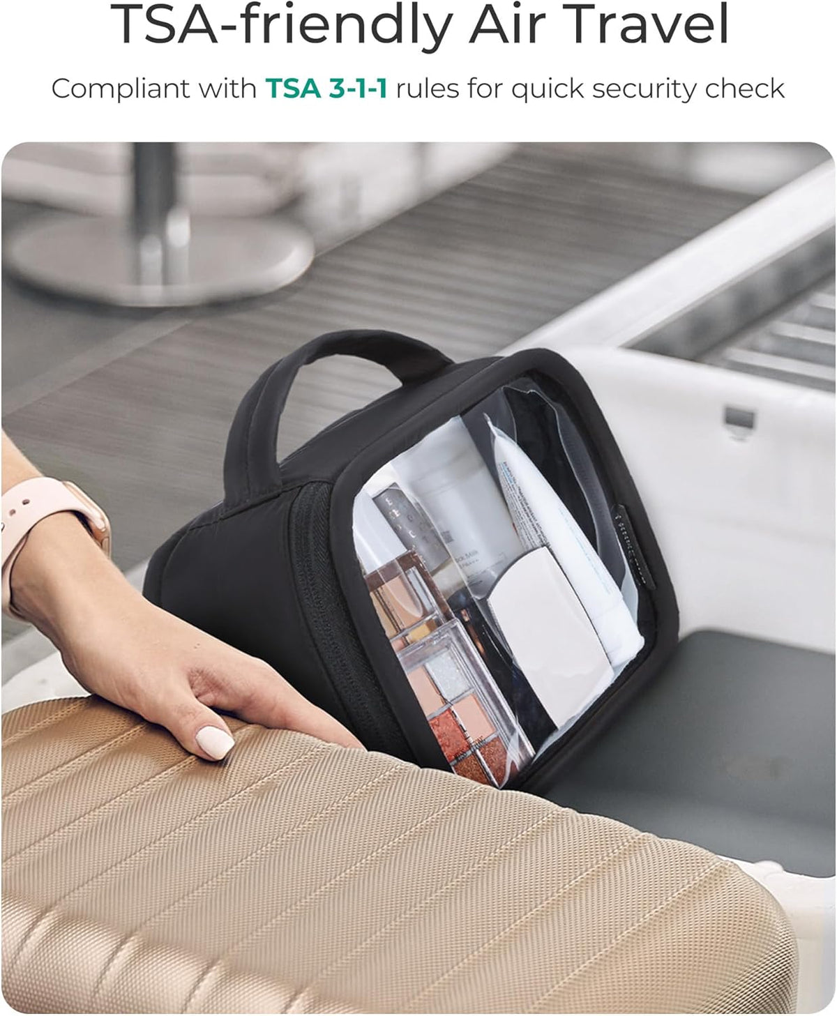 TSA-Approved Toiletry Bag, Large Opening Clear Makeup Bag with Handle, Quart Sized Travel Toiletry Bag, Carry-On Airline Compliant for Men and Women (Black)