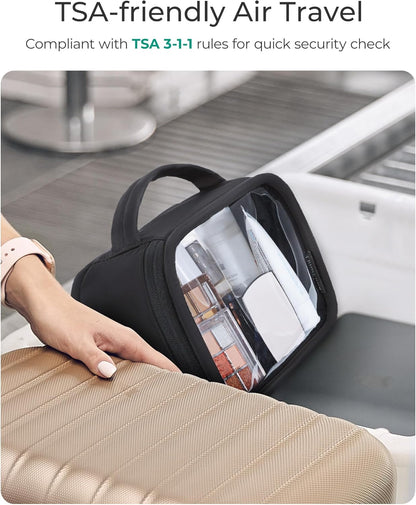 TSA-Approved Toiletry Bag, Large Opening Clear Makeup Bag with Handle, Quart Sized Travel Toiletry Bag, Carry-On Airline Compliant for Men and Women (Black)