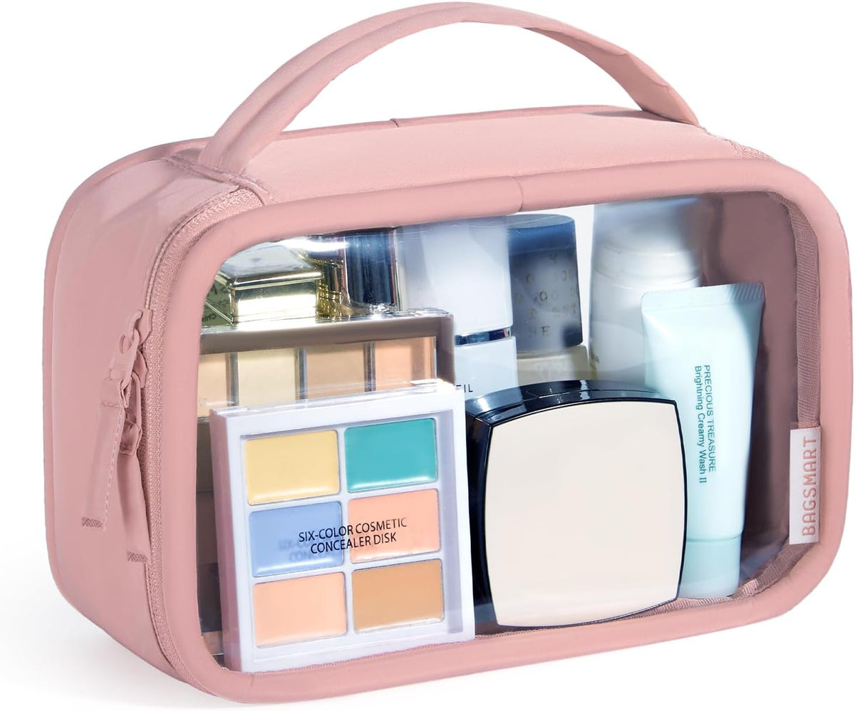 TSA-Approved Toiletry Bag, Large Opening Clear Makeup Bag with Handle, Quart Sized Travel Toiletry Bag, Carry-On Airline Compliant for Men and Women (Black)