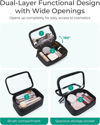 TSA-Approved Toiletry Bag, Large Opening Clear Makeup Bag with Handle, Quart Sized Travel Toiletry Bag, Carry-On Airline Compliant for Men and Women (Black)