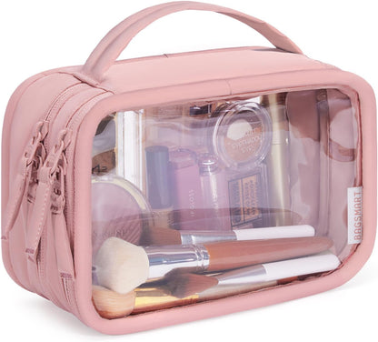 TSA-Approved Toiletry Bag, Large Opening Clear Makeup Bag with Handle, Quart Sized Travel Toiletry Bag, Carry-On Airline Compliant for Men and Women (Black)