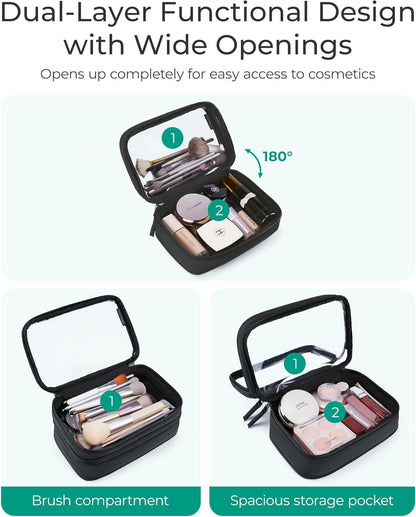 TSA-Approved Toiletry Bag, Large Opening Clear Makeup Bag with Handle, Quart Sized Travel Toiletry Bag, Carry-On Airline Compliant for Men and Women (Black)