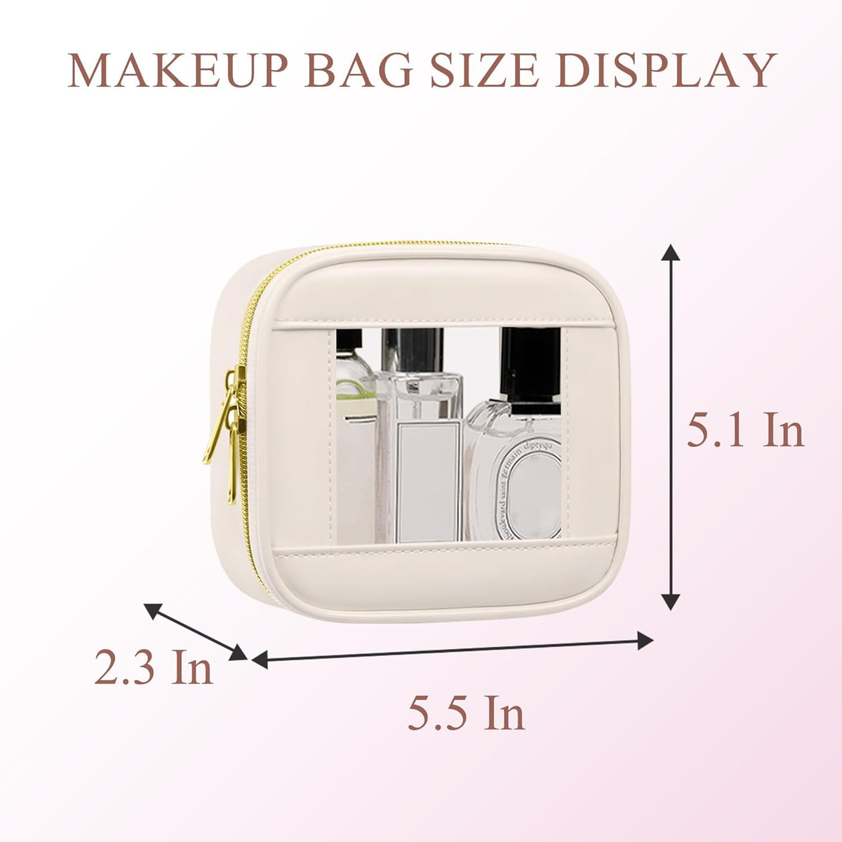 Small Clear Makeup Bag for Purse, Cute Mini Clear Cosmetic Bag Case Organizer, TSA Approved Square Small Makeup Case Pouch with Zipper, Car Travel Purse Essentials for Women (Pink, S)