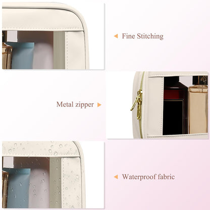 Small Clear Makeup Bag for Purse, Cute Mini Clear Cosmetic Bag Case Organizer, TSA Approved Square Small Makeup Case Pouch with Zipper, Car Travel Purse Essentials for Women (Pink, S)