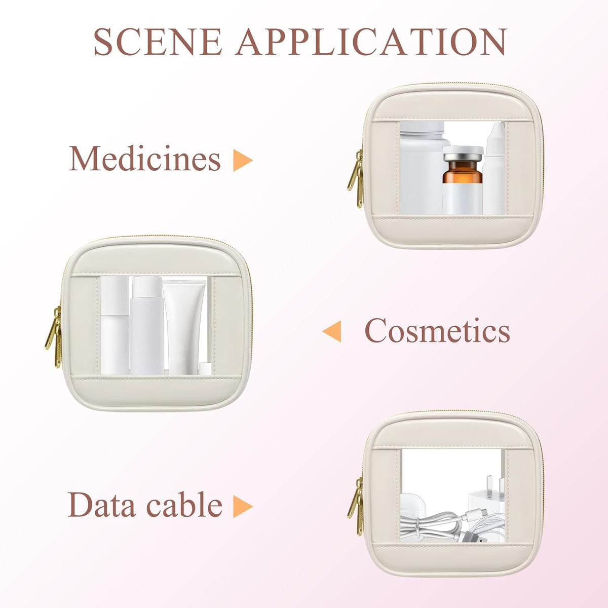 Small Clear Makeup Bag for Purse, Cute Mini Clear Cosmetic Bag Case Organizer, TSA Approved Square Small Makeup Case Pouch with Zipper, Car Travel Purse Essentials for Women (Pink, S)
