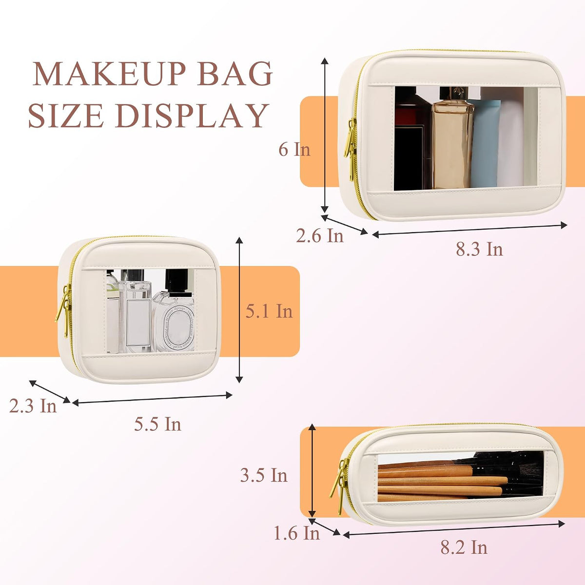 Small Clear Makeup Bag for Purse, Cute Mini Clear Cosmetic Bag Case Organizer, TSA Approved Square Small Makeup Case Pouch with Zipper, Car Travel Purse Essentials for Women (Pink, S)