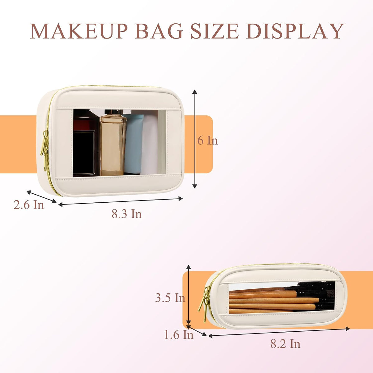 Small Clear Makeup Bag for Purse, Cute Mini Clear Cosmetic Bag Case Organizer, TSA Approved Square Small Makeup Case Pouch with Zipper, Car Travel Purse Essentials for Women (Pink, S)