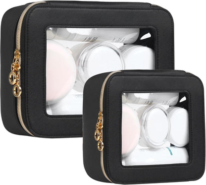 Small Clear Makeup Bag for Purse, Cute Mini Clear Cosmetic Bag Case Organizer, TSA Approved Square Small Makeup Case Pouch with Zipper, Car Travel Purse Essentials for Women (Pink, S)
